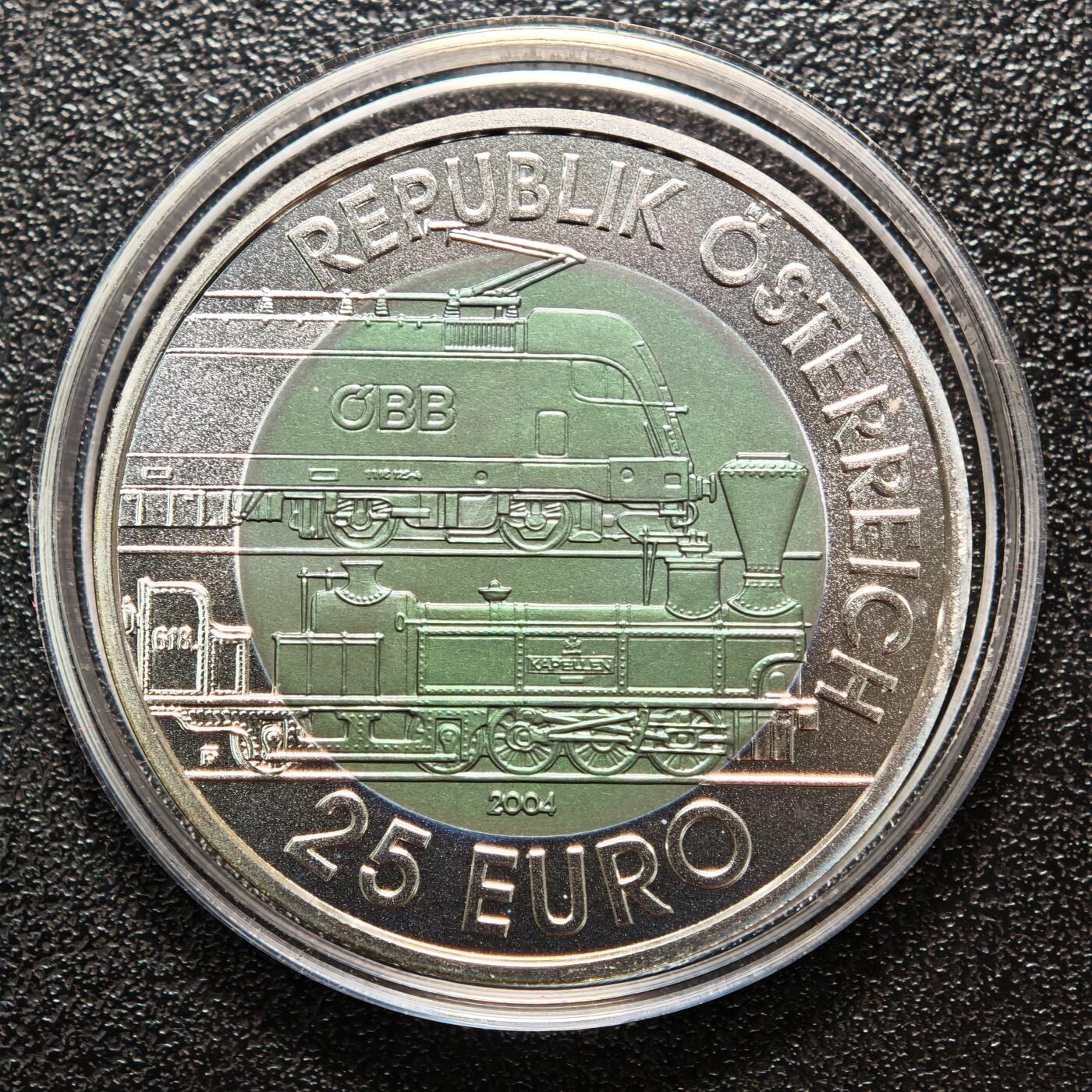 【德藏】世界币章拍卖第162期（拍品征集中~欢迎藏友联系） 2004年 奥地利阿尔卑斯铁路150周年25欧元银铌纪念币 原盒 带证书