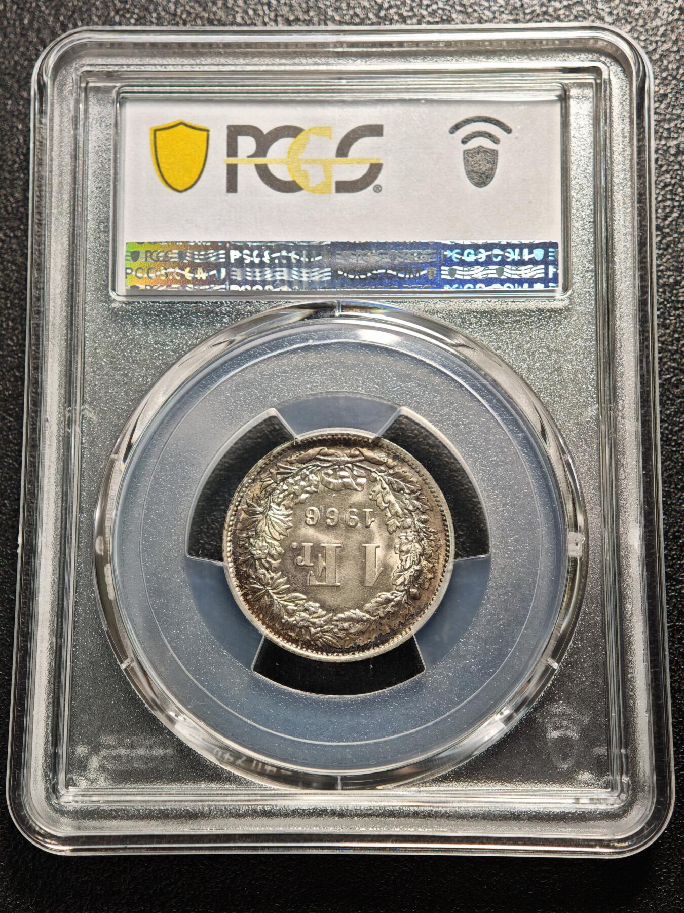 【德藏】世界币章拍卖第162期（拍品征集中~欢迎藏友联系） 1966年 瑞士1法郎银币 PCGS MS65 原光极强