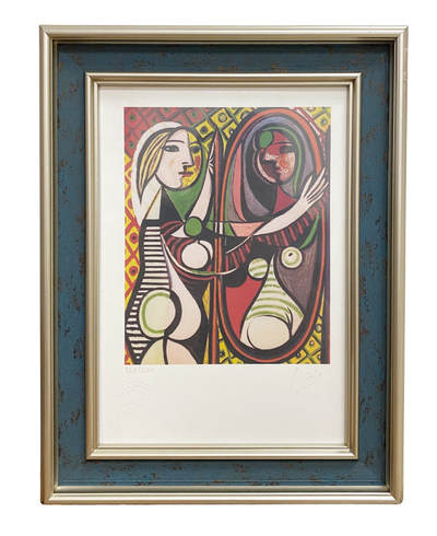 上海拍卖行2025年秋季古董珍玩拍卖会 - 抽象艺术限量复刻版画"镜前少女"(28.5×20.5cm,巴勃罗-毕加索,附件)