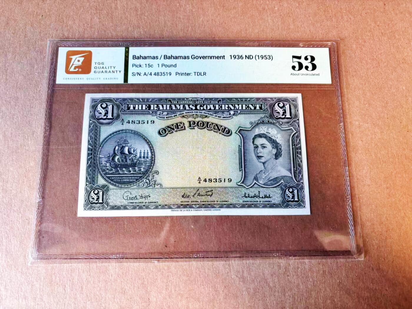 【Blue Auction】世界纸币精拍第776期——18级TOP拍卖/信誉/品质/专业/高效💫  【c版】巴哈马 1953年1镑 大冠女王 TQG53
