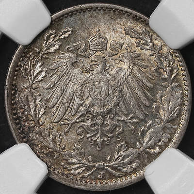 修遠堂世界钱币第101期 - NGC MS64 1918年德国1/2马克银币 J厂铭