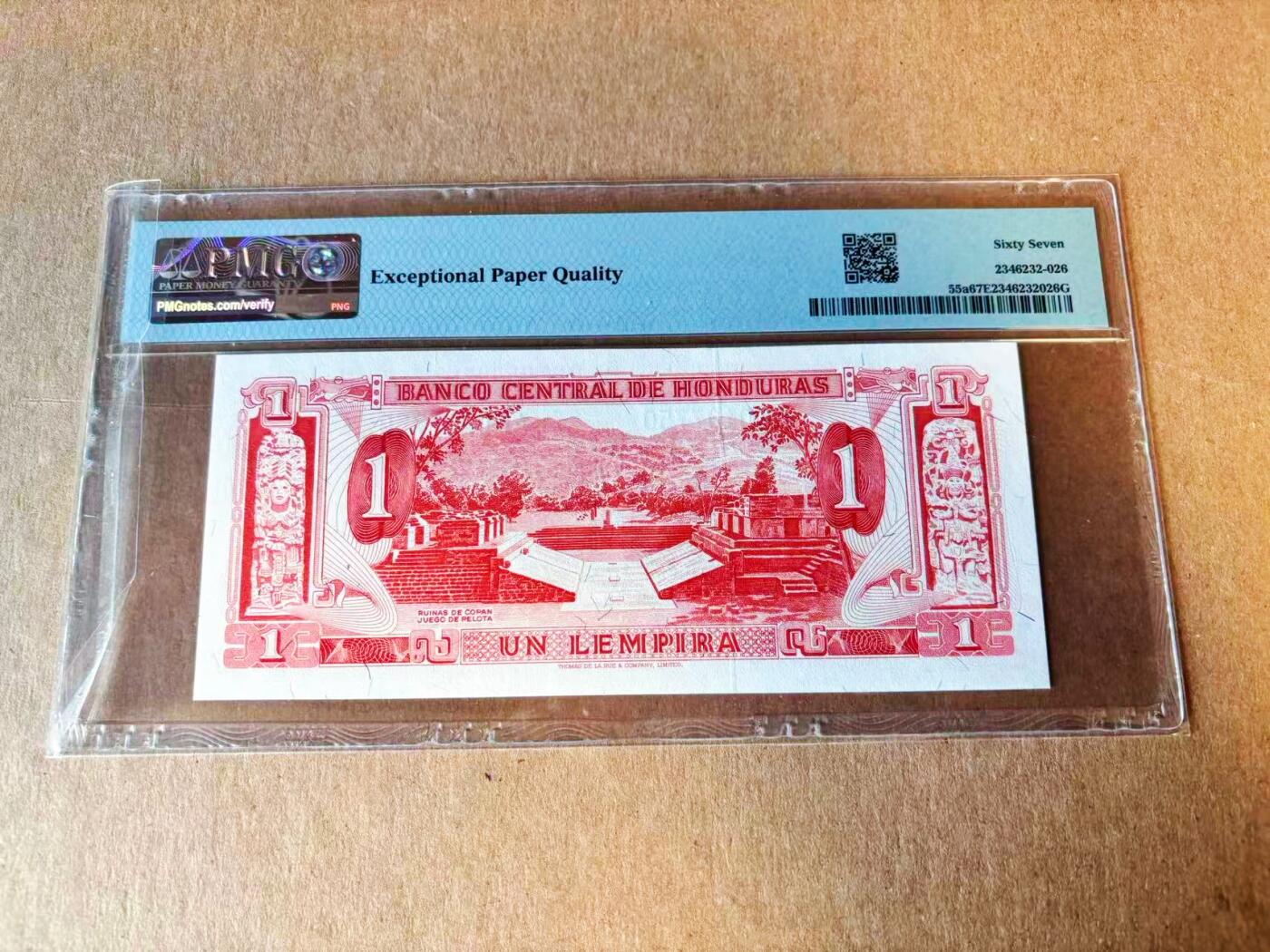 【Blue Auction】世界纸币精拍第776期——18级TOP拍卖/信誉/品质/专业/高效💫 【冠军分】洪都拉斯 1968年1伦皮拉 PMG67EPQ 高分 精美