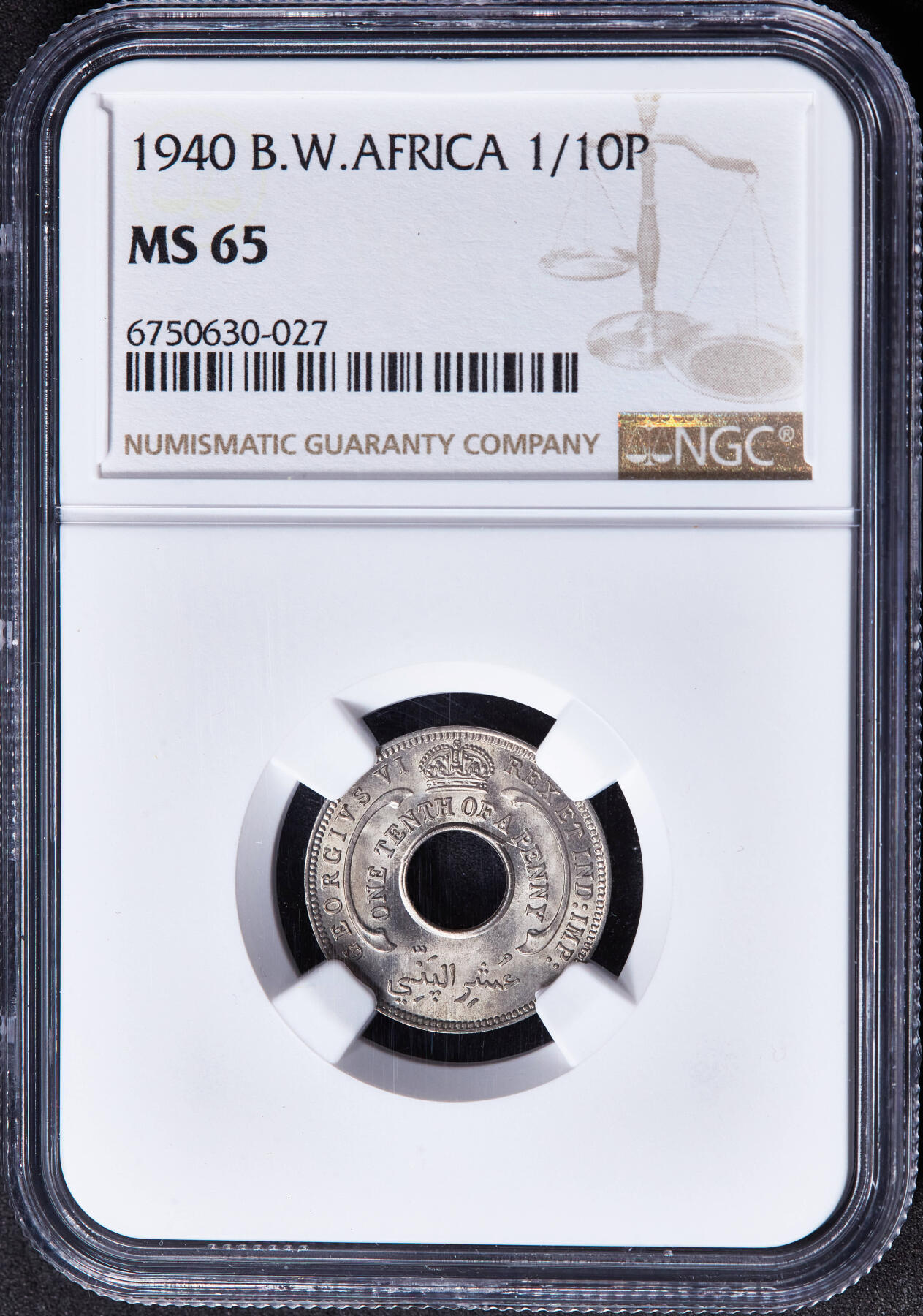 【俄甄集藏】“万象更新、马呈祥瑞”迎新春俄甄精品场-2026年(047)01-21 星期三 晚 19:30 全场包邮 英属西非1940年乔治六世1/10便士镍币，NGC MS65，顶级转光