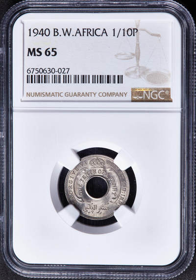 【俄甄集藏】“万象更新、马呈祥瑞”迎新春俄甄精品场-2026年(047)01-21 星期三 晚 19:30 全场包邮 - 英属西非1940年乔治六世1/10便士镍币，NGC MS65，顶级转光