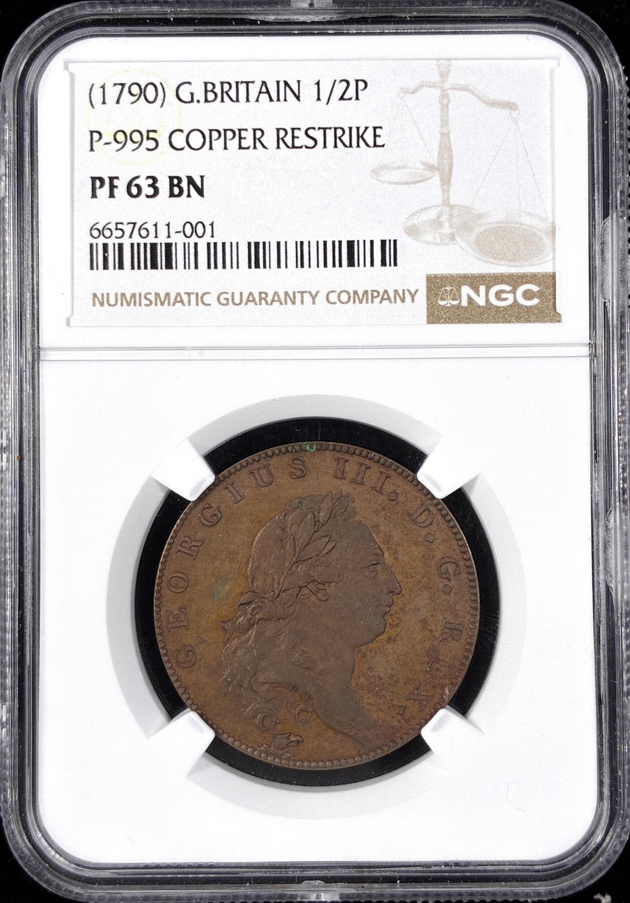 【雨安】【直播拍卖】【第0124期-评级币章】2026-01-17 周六 19:30 [评级欧洲] Great Britain 英国 样币 1/2便士 1790年 乔治三世 NGC-PF63 精制币