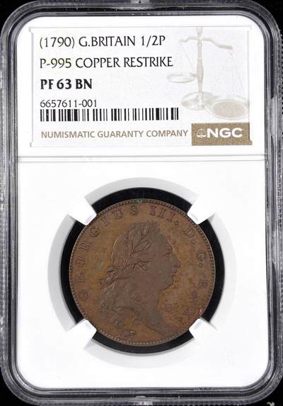 【雨安】【直播拍卖】【第0124期-评级币章】2026-01-17 周六 19:30 - [评级欧洲] Great Britain 英国 样币 1/2便士 1790年 乔治三世 NGC-PF63 精制币