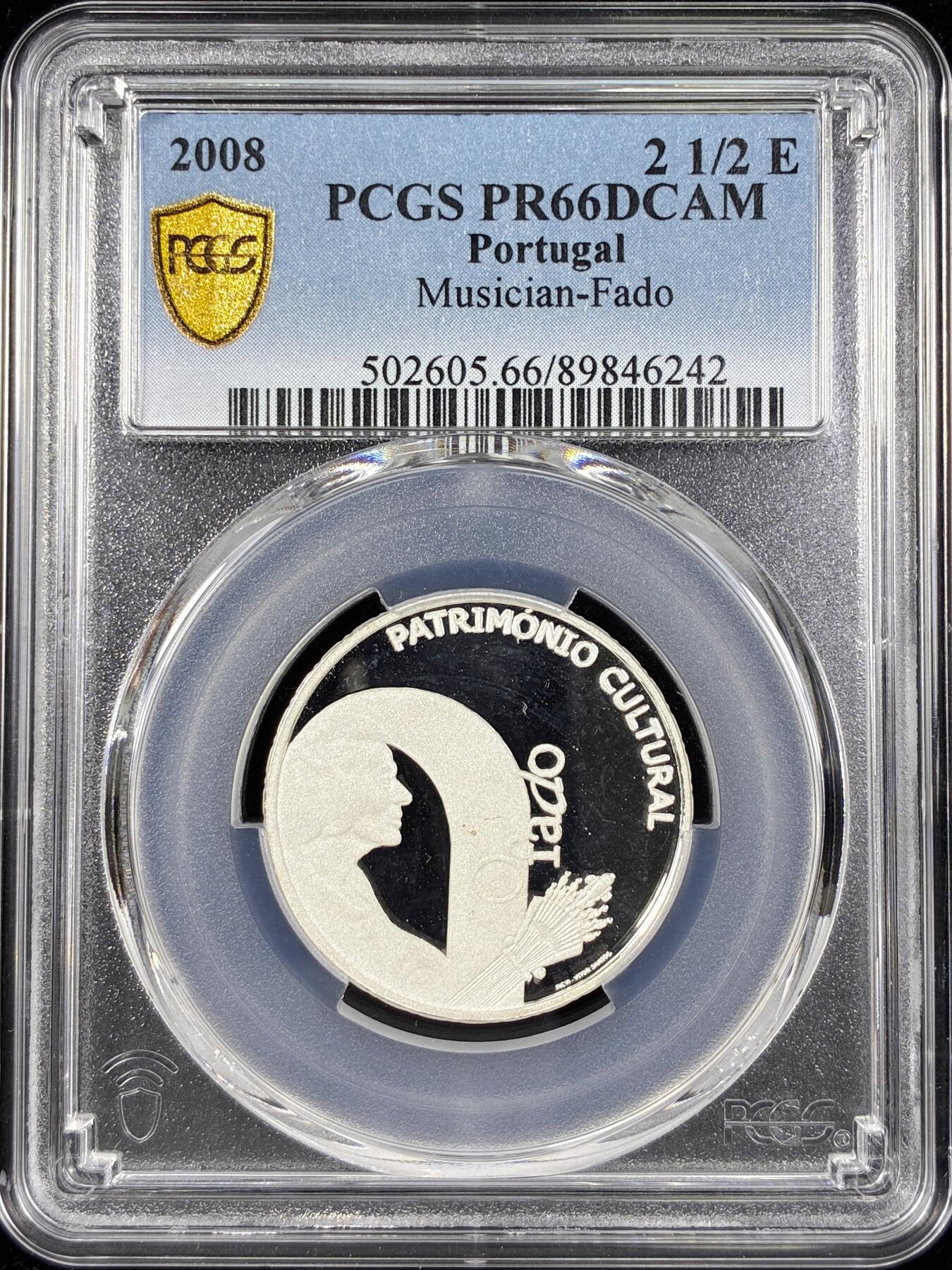 【雨安】【直播拍卖】【第0124期-评级币章】2026-01-17 周六 19:30 [评级欧元] Portugal 欧元 葡萄牙 2.5欧元 2008年 法多音乐 PCGS-PR66DCAM 精制币