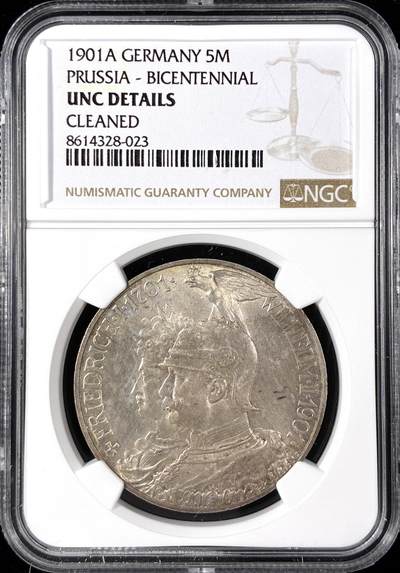 【雨安】【直播拍卖】【第0124期-评级币章】2026-01-17 周六 19:30 - [评级德国] Germany 德国 帝国 J.106 普鲁士 5马克 (1901) 建国 1901年  NGC-UNC