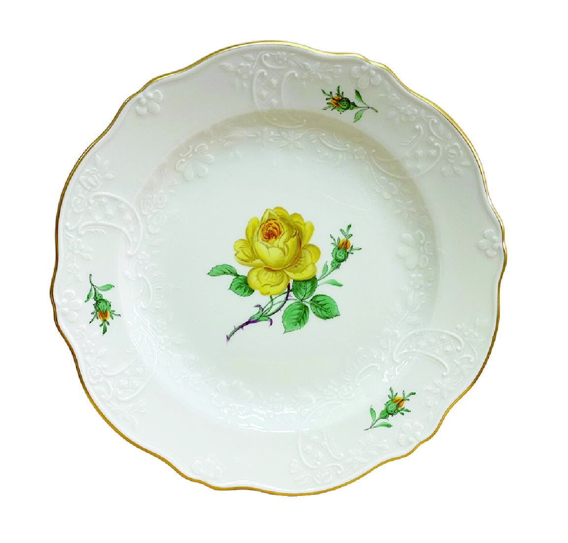 上海拍卖行2025年秋季古董珍玩拍卖会 德国梅森手绘黄玫瑰描金点心盘(直径:18.5cm)