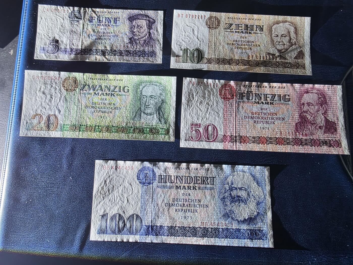 叁拾收藏第34期 东德马克5张  UNC