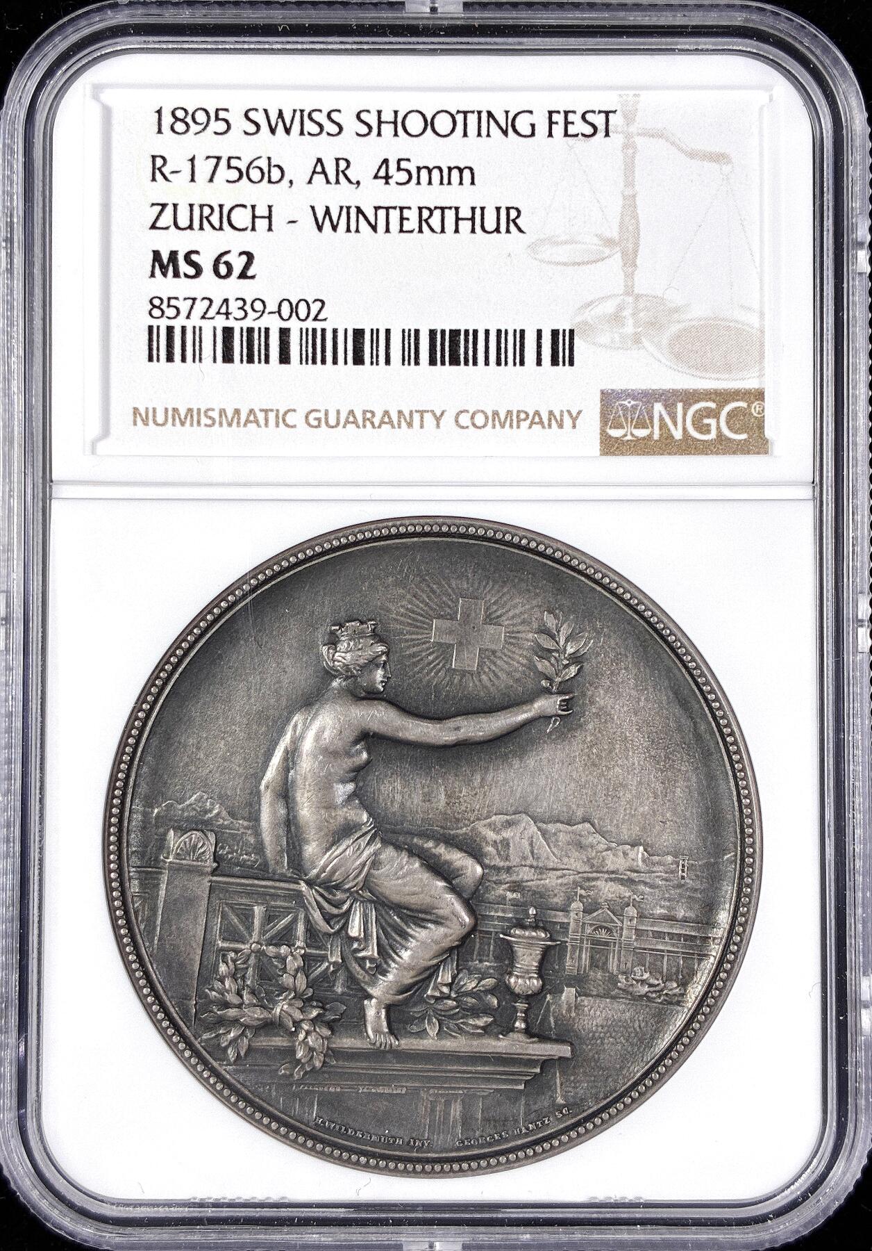 【雨安】【直播拍卖】【第0124期-评级币章】2026-01-17 周六 19:30 [评级章] Switzerland [章] 瑞士 1895年 射击节 苏黎世 Zurich-Winterthur 银章  NGC-MS62