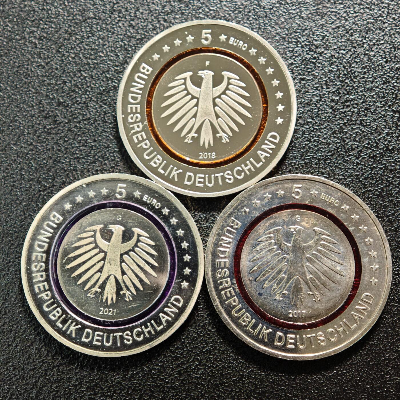 【德藏】世界币章拍卖第162期（拍品征集中~欢迎藏友联系） 6枚一组 德国气候带系列5欧元纪念聚能环镍币 直径约：27.2mm/枚；重约：8.9g/枚