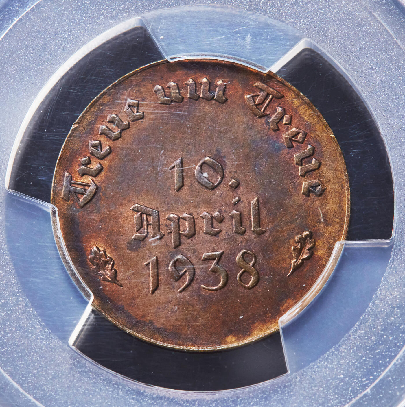 【俄甄集藏】“万象更新、马呈祥瑞”迎新春俄甄精品场-2026年(047)01-21 星期三 晚 19:30 全场包邮 德国第三帝国1938年总理头像纪念德奥合并总理归乡铜章，PCGS MS62，少见品种，季军