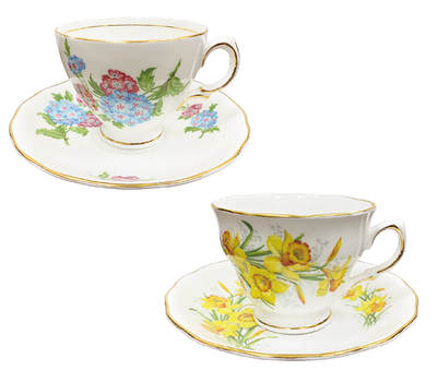 上海拍卖行2025年秋季古董珍玩拍卖会 - 英国Royal Vale彩绘花卉骨瓷描金杯、碟(该品牌于1972年被Royal Doulton收购)