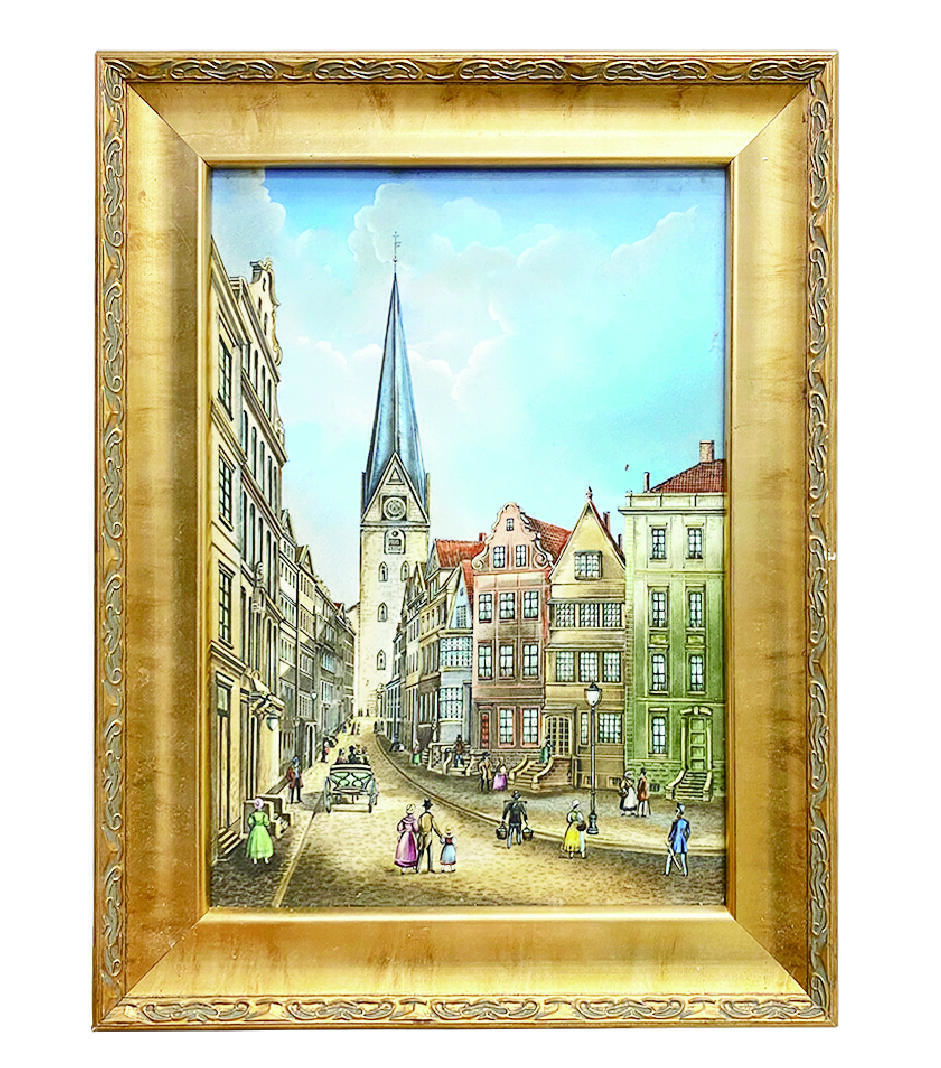 上海拍卖行2025年秋季古董珍玩拍卖会 德国手绘城市风景瓷板画(45.5×34.5cm)