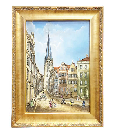 上海拍卖行2025年秋季古董珍玩拍卖会 - 德国手绘城市风景瓷板画(45.5×34.5cm)