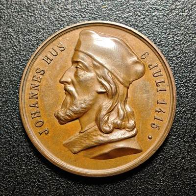 【德藏】世界币章拍卖第162期（拍品征集中~欢迎藏友联系） - 1915年 捷克宗教思想家、哲学家、改革家约翰·胡斯殉道500周年高浮雕纪念铜章 直径约：33.8mm；重约：14.4g