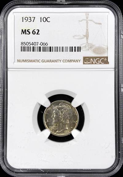 【雨安】【直播拍卖】【第0124期-评级币章】2026-01-17 周六 19:30 - [评级美洲] USA 美国 10美分 (1916-1945) 小飞人 1937年  NGC-MS62