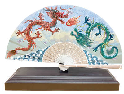 上海拍卖行2025年秋季古董珍玩拍卖会 - 西班牙雅致《贯斗双龙》设计艺术款扇形瓷塑摆件(53×36cm,名家作品,限量编号86/2000)