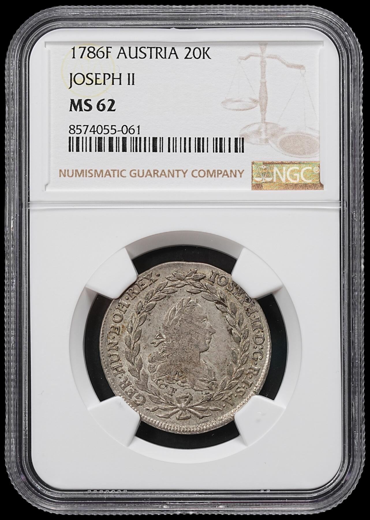 修遠堂世界钱币第101期 NGC MS62 1786年神圣罗马帝国20克鲁泽银币