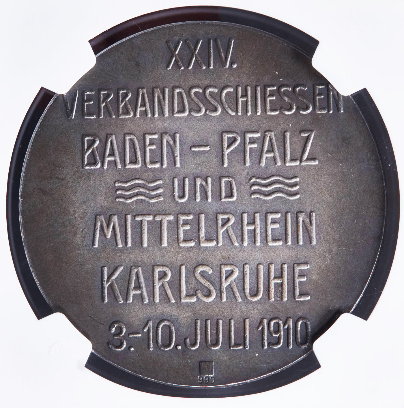 【俄甄集藏】“万象更新、马呈祥瑞”迎新春俄甄精品场-2026年(047)01-21 星期三 晚 19:30 全场包邮 德国巴登1910年弗里德里希二世大公头像纪念普法尔茨-中莱茵联邦射击节银章，NGC MS63，酱彩包浆，状态极佳
