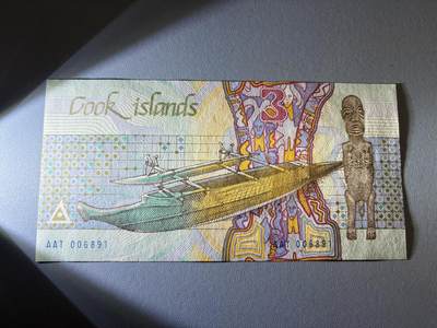 咖啡豆•收藏 2026年Jan_21th世界各国纸币拍卖 - 库克群岛 1987年 3元 全新UNC 外国纸币