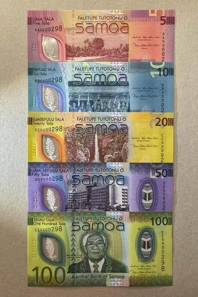 【Blue Auction】世界纸币精拍第776期——18级TOP拍卖/信誉/品质/专业/高效💫 - 【一组5张首发冠 298全同小号】萨摩亚 新版5-100塔拉 全新UNC