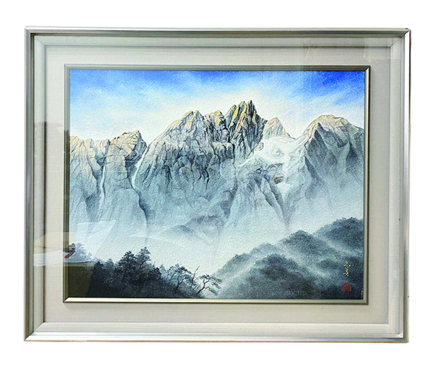 上海拍卖行2025年秋季古董珍玩拍卖会 日本名家作清河惠美釰岳矿石彩画《雄峰》(84.5×72cm,富含例如金、银、青金石、绿松等多种稀有矿原石制作)