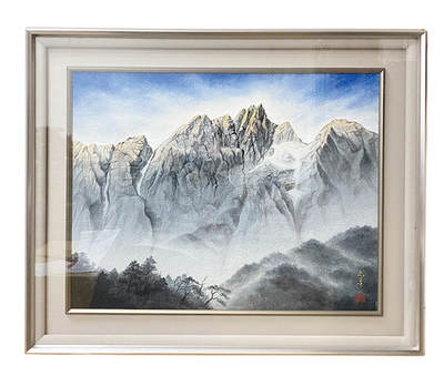 上海拍卖行2025年秋季西洋家具及装饰艺术品 - 日本名家作清河惠美釰岳矿石彩画《雄峰》(84.5×72cm,富含例如金、银、青金石、绿松等多种稀有矿原石制作)