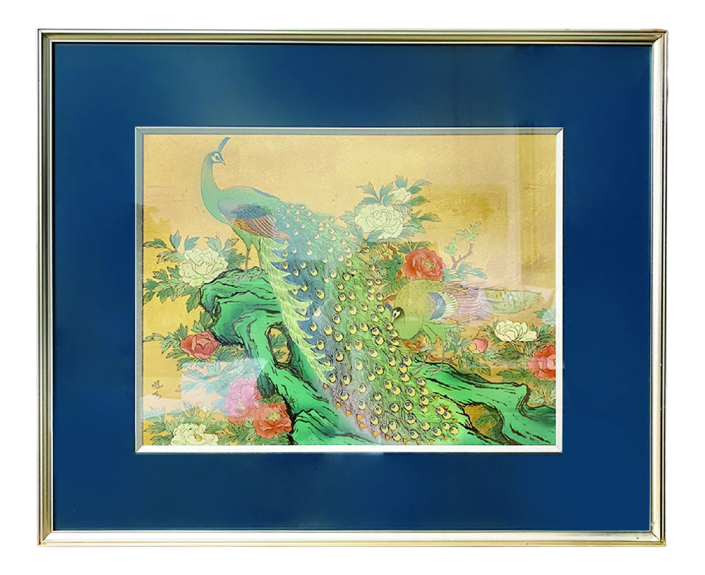 上海拍卖行2025年秋季古董珍玩拍卖会 日本名家作金箔彩绘漆画《彩翼孔雀》(70.5×58.5cm)