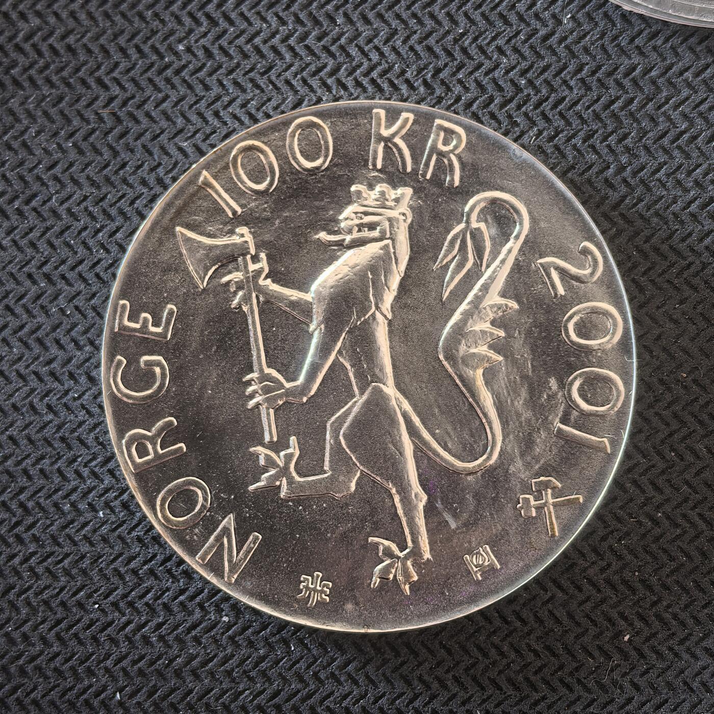 道一币馆币章第一百六十三场 挪威2001年诺贝尔百年100克朗纪念银币  33.6g 925S 50000