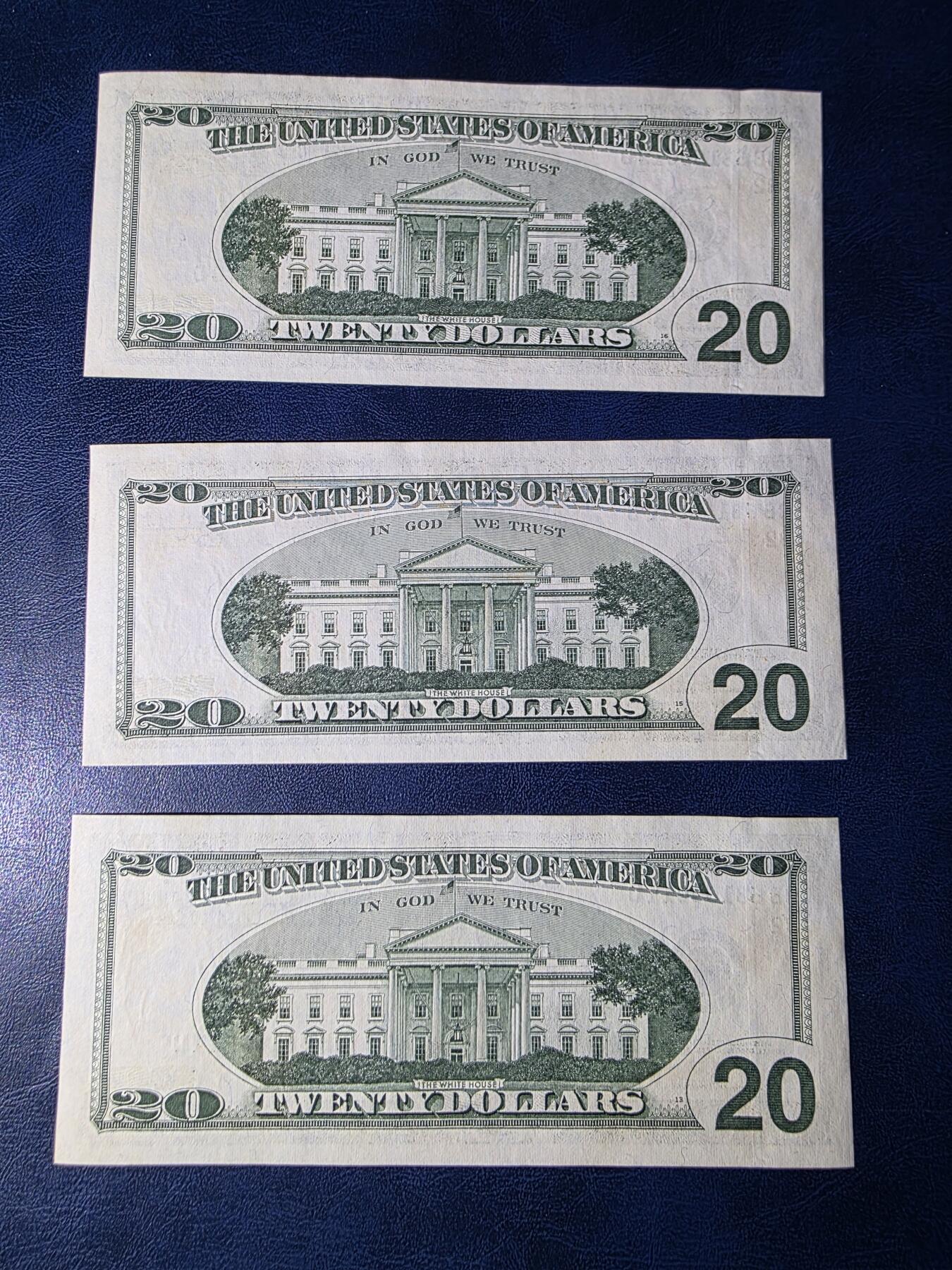 叁拾收藏第34期 美国大头20元  3连号  UNC