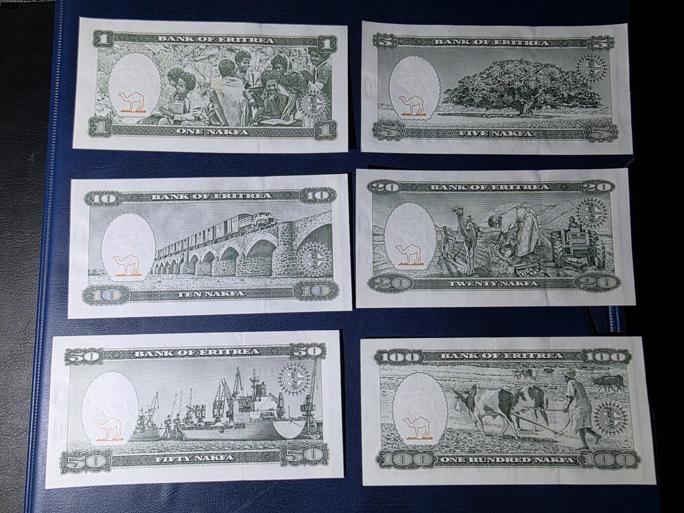 叁拾收藏第34期 厄立特里亚纸币 6张  UNC