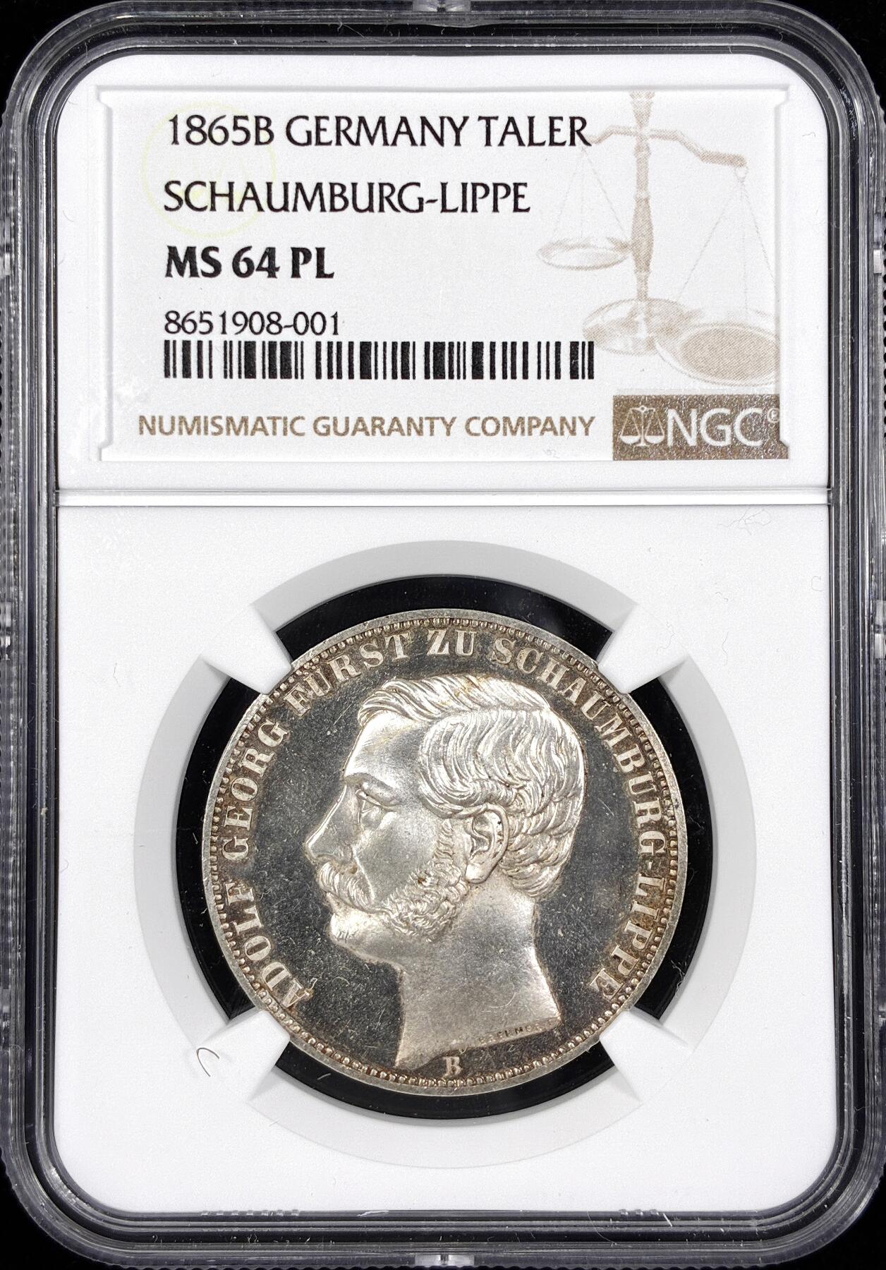 【雨安】【直播拍卖】【第0124期-评级币章】2026-01-17 周六 19:30 [评级德国] Germany 德国 德意志 绍姆堡-利珀 1泰勒 1865年 NGC-MS64PL