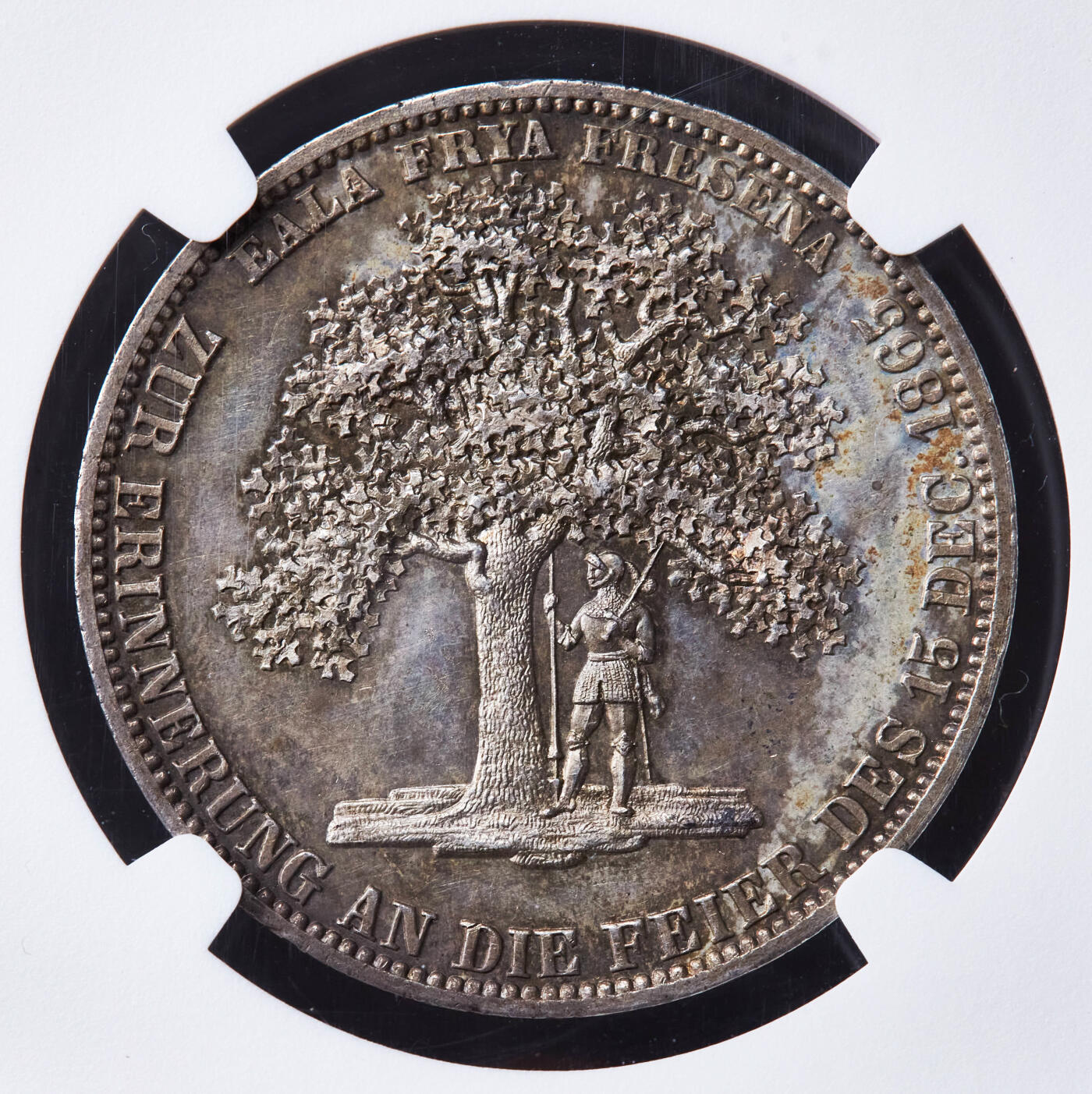 【俄甄集藏】“万象更新、马呈祥瑞”迎新春俄甄精品场-2026年(047)01-21 星期三 晚 19:30 全场包邮 德国汉诺威1865年格奥尔格五世B版橡树箴言1泰勒银币，NGC MS63，黄油彩原光品相，底板凝霜，细节犀利，名誉品种