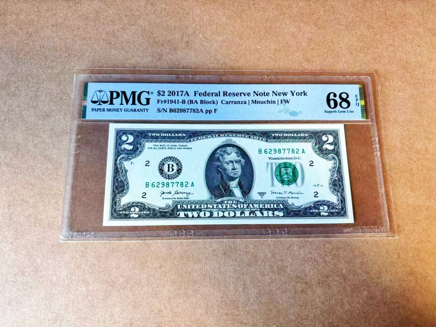 【Blue Auction】世界纸币精拍第776期——18级TOP拍卖/信誉/品质/专业/高效💫 美国 2017年2美金 PMG68EPQ 高分