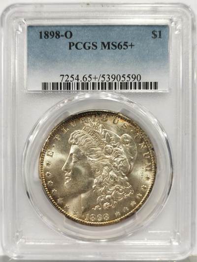博洋堂世界钱币拍卖第157期（全场包邮） - PCGS MS65+ 美国1898年O版摩根银币，淡彩包浆，观感与66分无异