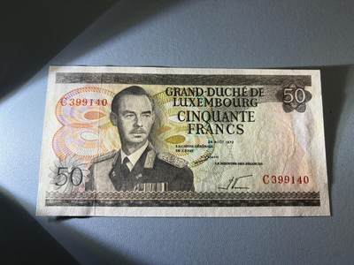 咖啡豆•收藏 2026年Jan_21th世界各国纸币拍卖 - 卢森堡 1972年 50法郎 全新UNC 外国纸币