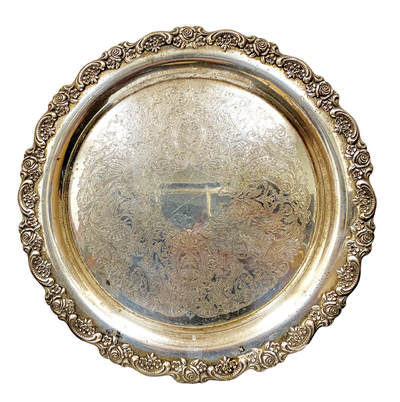 上海拍卖行2025年秋季古董珍玩拍卖会 - 欧洲镀银刻花纹案雕花工艺托盘(直径:38cm)