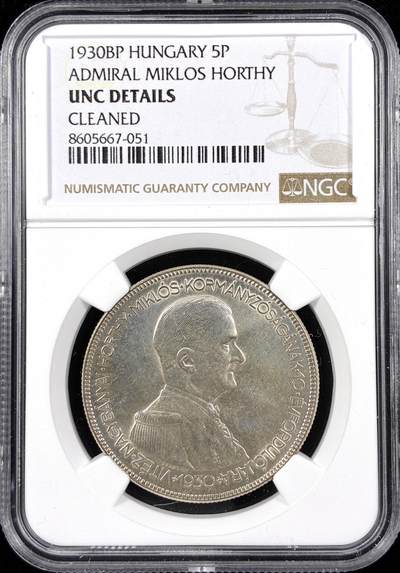 【雨安】【直播拍卖】【第0124期-评级币章】2026-01-17 周六 19:30 - [评级欧洲] Hungary 匈牙利 5克朗 1930年 霍尔蒂海军上将  NGC-UNC