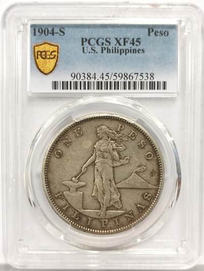 博洋堂世界钱币拍卖第157期（全场包邮） - PCGS XF45 美属菲律宾1904年S版打铁女神1比索大银币