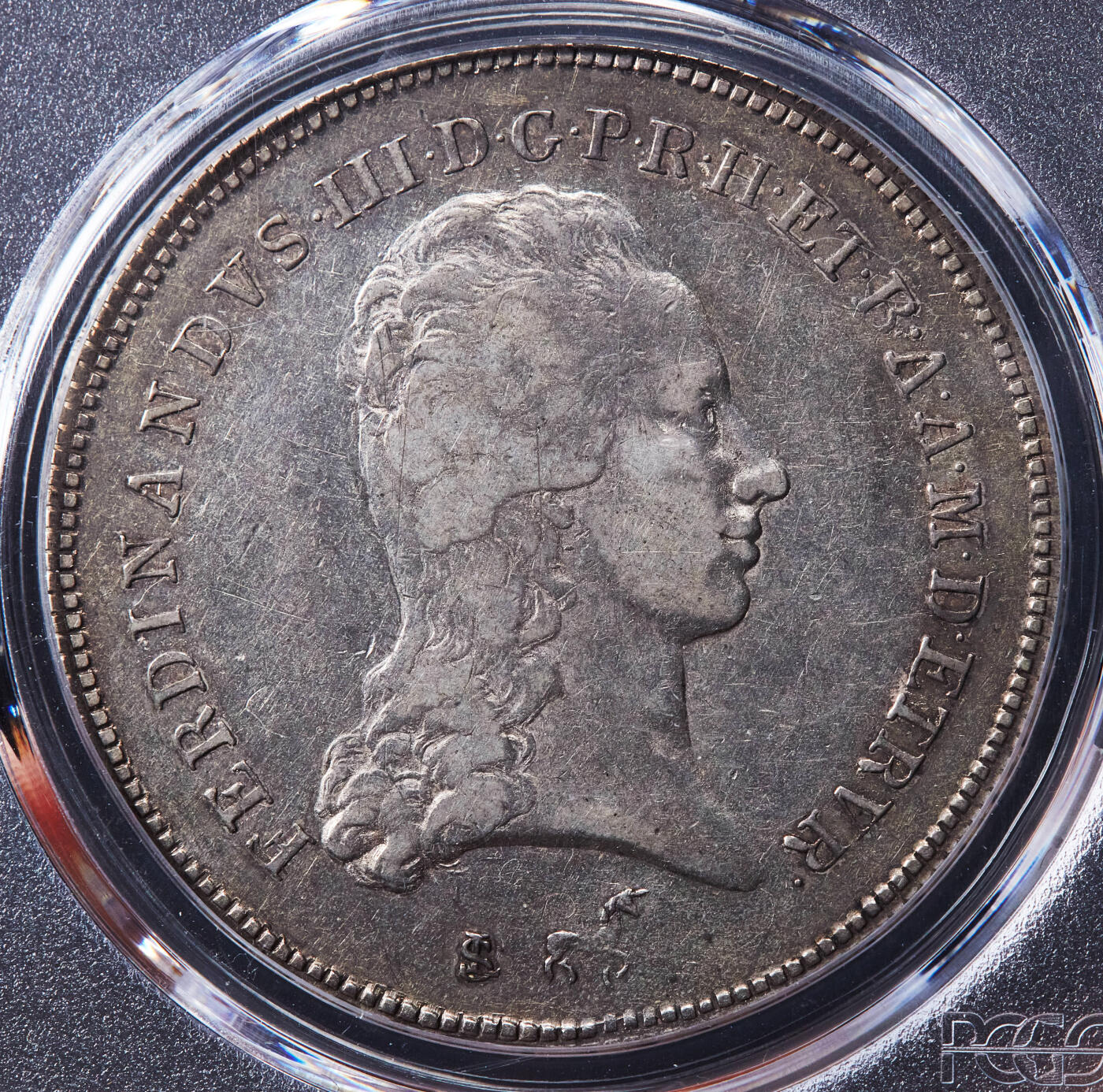 【俄甄集藏】“万象更新、马呈祥瑞”迎新春俄甄精品场-2026年(047)01-21 星期三 晚 19:30 全场包邮 神圣罗马帝国-意大利托斯卡纳大公国1800年斐迪南三世1弗朗切斯科大银币，PCGS XF45，黄油彩原味老包浆，底光犹存，很稀少的年份跟品种，亚军