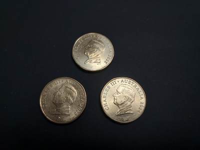 博彦收藏   1月19日 8点 钱币专场 全场包邮 - 2023-25年澳洲查尔斯头像1元硬币3枚