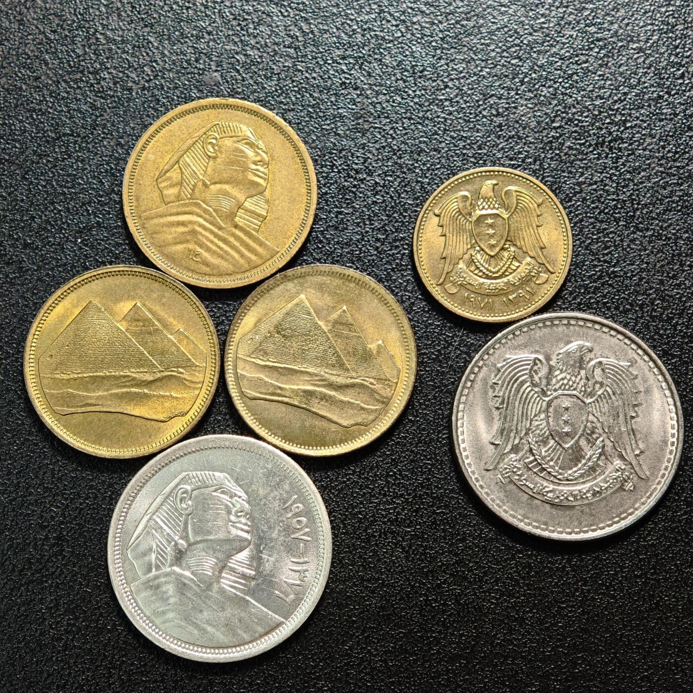 【德藏】世界币章拍卖第162期（拍品征集中~欢迎藏友联系） 6枚一组 埃及5、10皮阿斯特铜币1埃及镑银币 及 叙利亚FAO纪念币