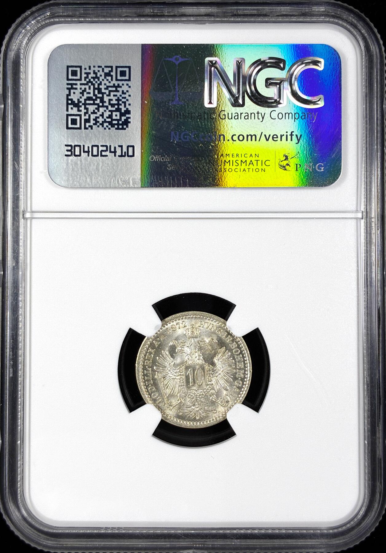 【雨安】【直播拍卖】【第0124期-评级币章】2026-01-17 周六 19:30 [评级欧洲] Austria 奥地利 10克鲁泽 1872年  NGC-MS65