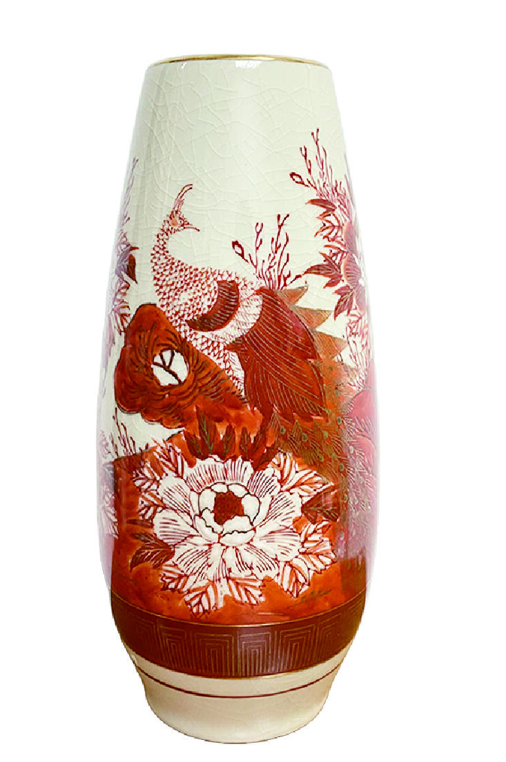 上海拍卖行2025年秋季古董珍玩拍卖会 日本九谷烧宗山款凤穿牡丹花瓶(H:26cm,原装盒)