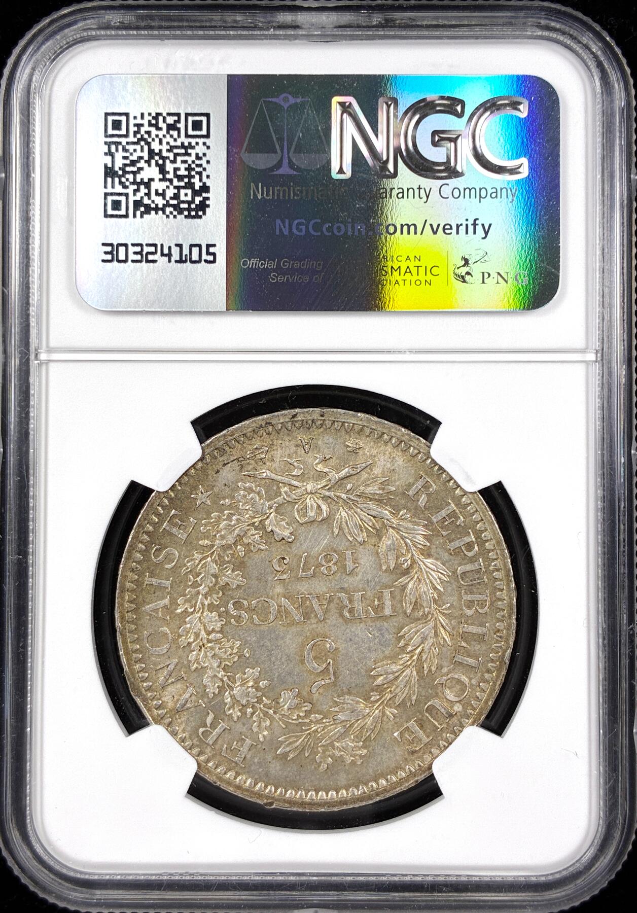 【雨安】【直播拍卖】【第0124期-评级币章】2026-01-17 周六 19:30 [评级法国] France 法国 5法郎 KM#0820 (1870-1889) 大力神 1873年  NGC-MS62