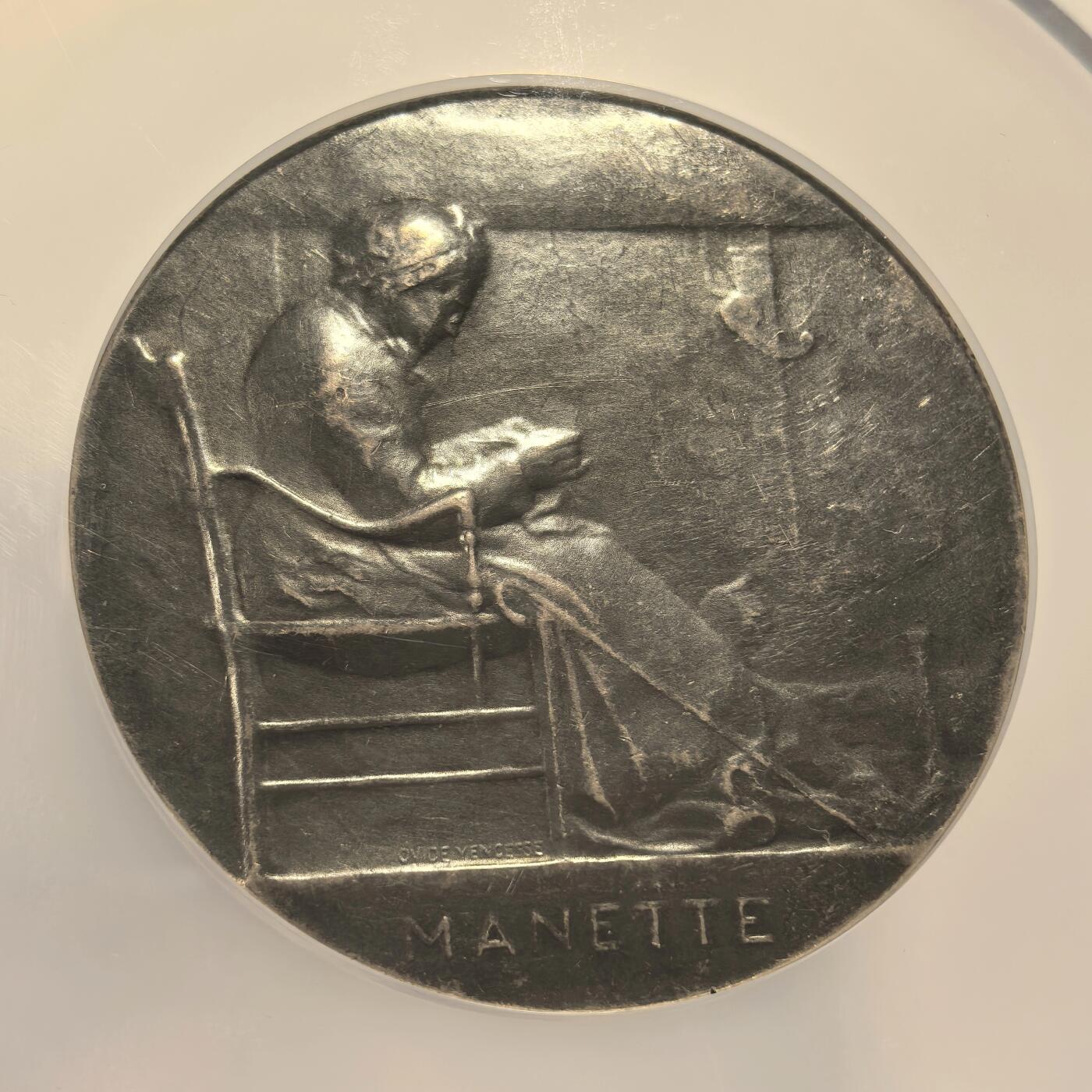 博洋堂世界钱币拍卖第157期（全场包邮） NGC AU58 SAMF作品12号，银章，标题：人生的两季，奥维德·延塞斯作品，60毫米，1902年发行，铸量：铜章150枚，银章102枚，镀银铜章2枚，金章1枚，法定缴存4枚，作者留存2枚，这件SAMF作品在文献中有时也以“玛奈特与小猫咪”的名称被提及。