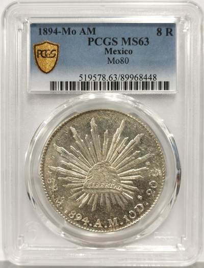 博洋堂世界钱币拍卖第157期（全场包邮） - PCGS MS63 墨西哥1894年MO AM版花边鹰洋，热门MO厂出品，超强转光，镜面底板，白白净净，少见的原光状态！