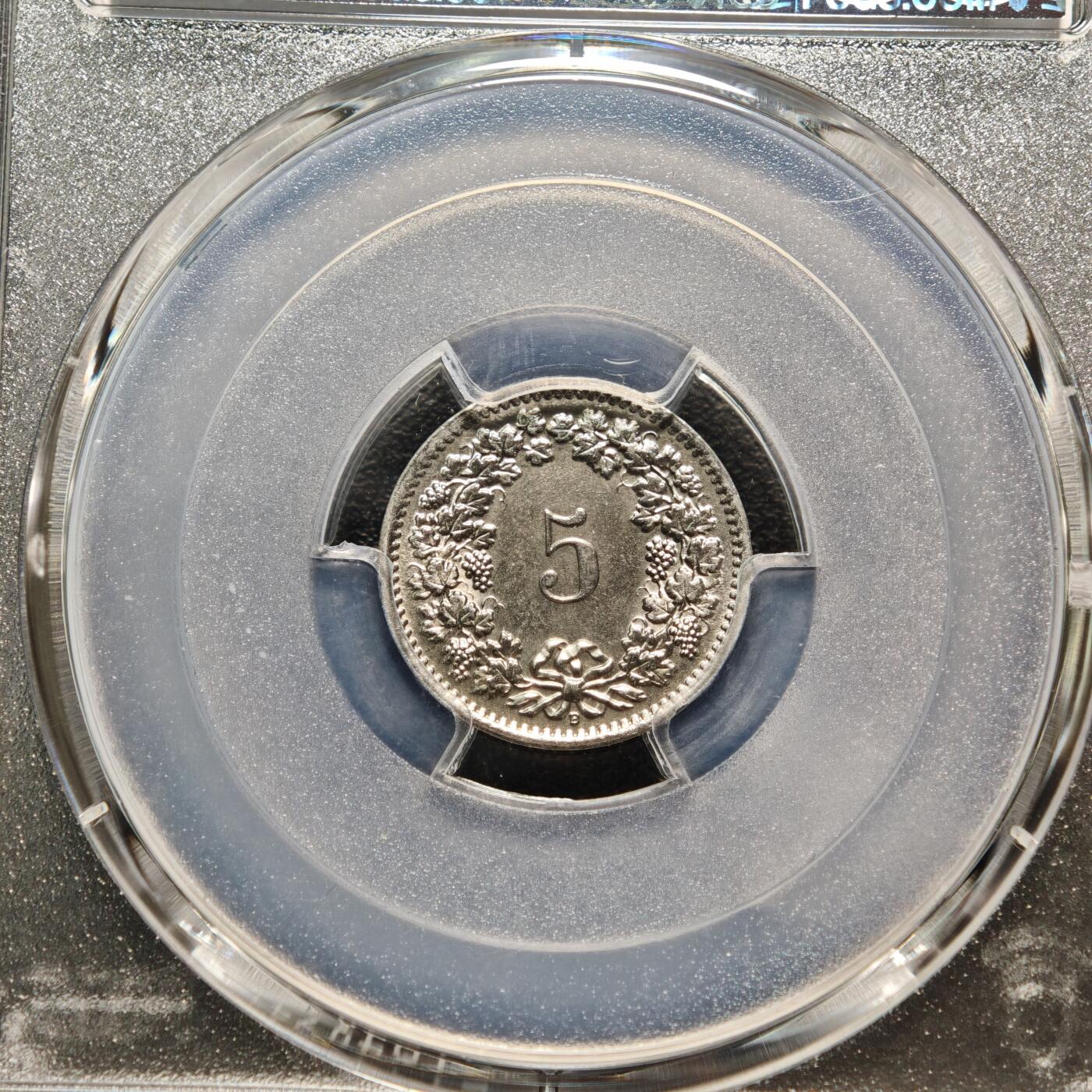 【德藏】世界币章拍卖第162期（拍品征集中~欢迎藏友联系） 1966年 瑞士5生丁镍币 PCGS UNC